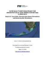 [2016] Water Quality Monitoring Project for Demonstration of Canal Remediation Methods Florida Keys- Report #3: Canal Water Characterization Before Remediation and Monitoring After Remediation